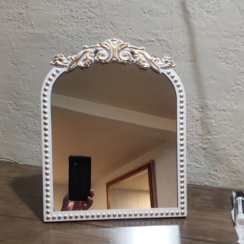 Ornate White & Gold Decorative Vanity Mirror